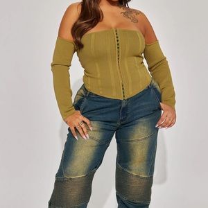SOLD OUT Fashion nova cutting edge off the shoulder corset olive green top 2x